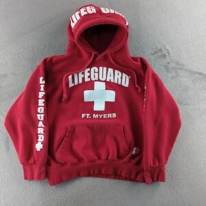LIFEGUARD Hoodie Mens Medium Red Pullover Sweatshirt Kangaroo Fort Myers